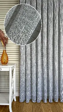 Gri Şantuk Keten Tül Perde - Hafif Gümüş Simli - Ağır Gramajlı Premium