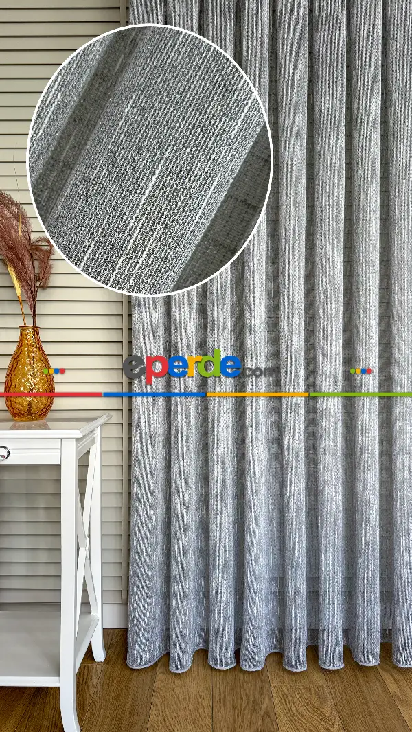 Mutfak Gri Şantuk Keten Tül Perde - Hafif Gümüş Simli - Ağır Gramajlı Premium