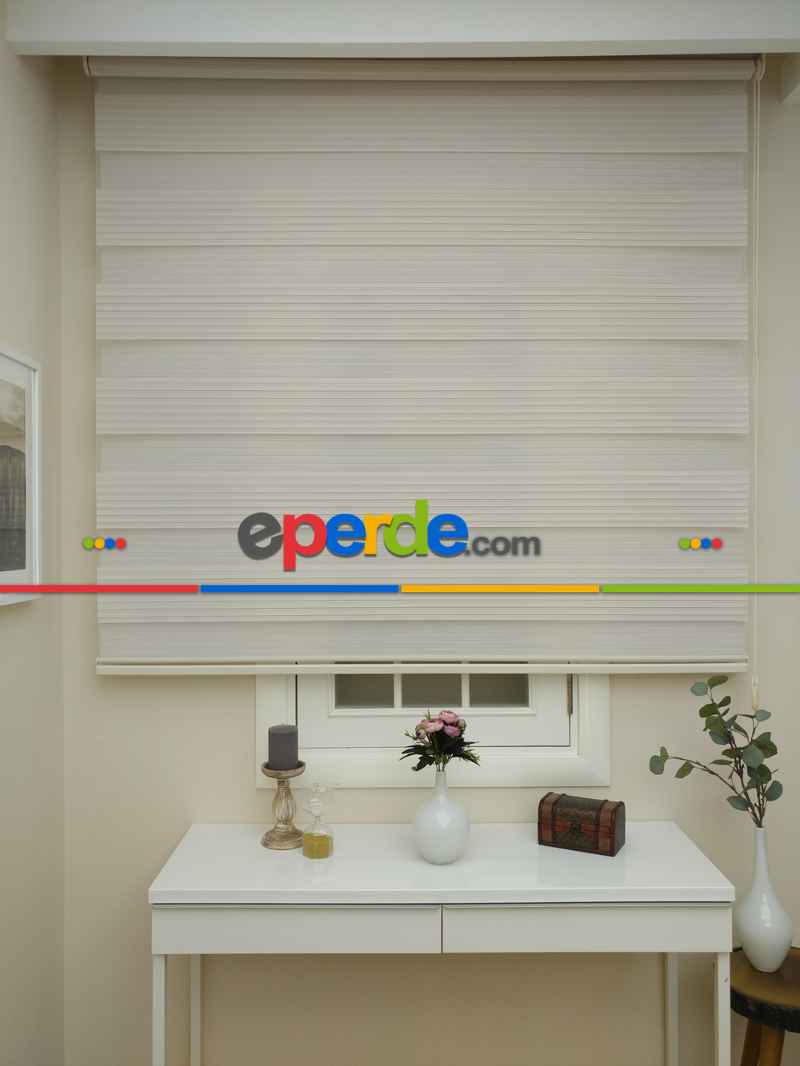 Mutfak - Zebra Perde - Geniş Pileli Zebra Perde- Krem Açık