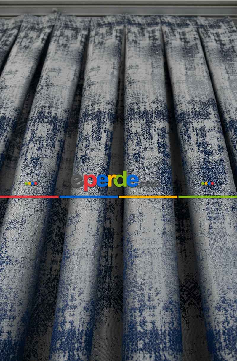 Oturma Odası - PatineDesenli Mavi Gri - Jakar Fon Perde