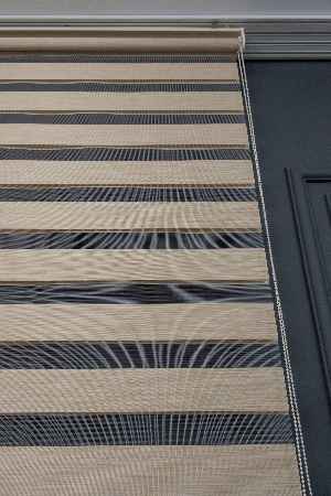 Yatak Odası - Yüksek Kaliteli Düz Bambu Koyu Krem Zebra Perde Koyu Krem