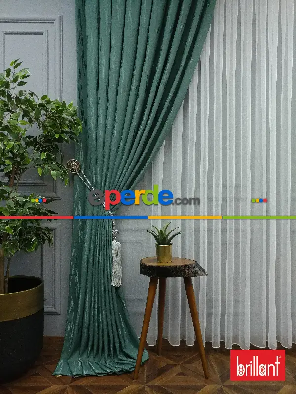 Brillant Jakar Fon Mint Yeşili Renk Düz Fon Perde - Yeşil-mint