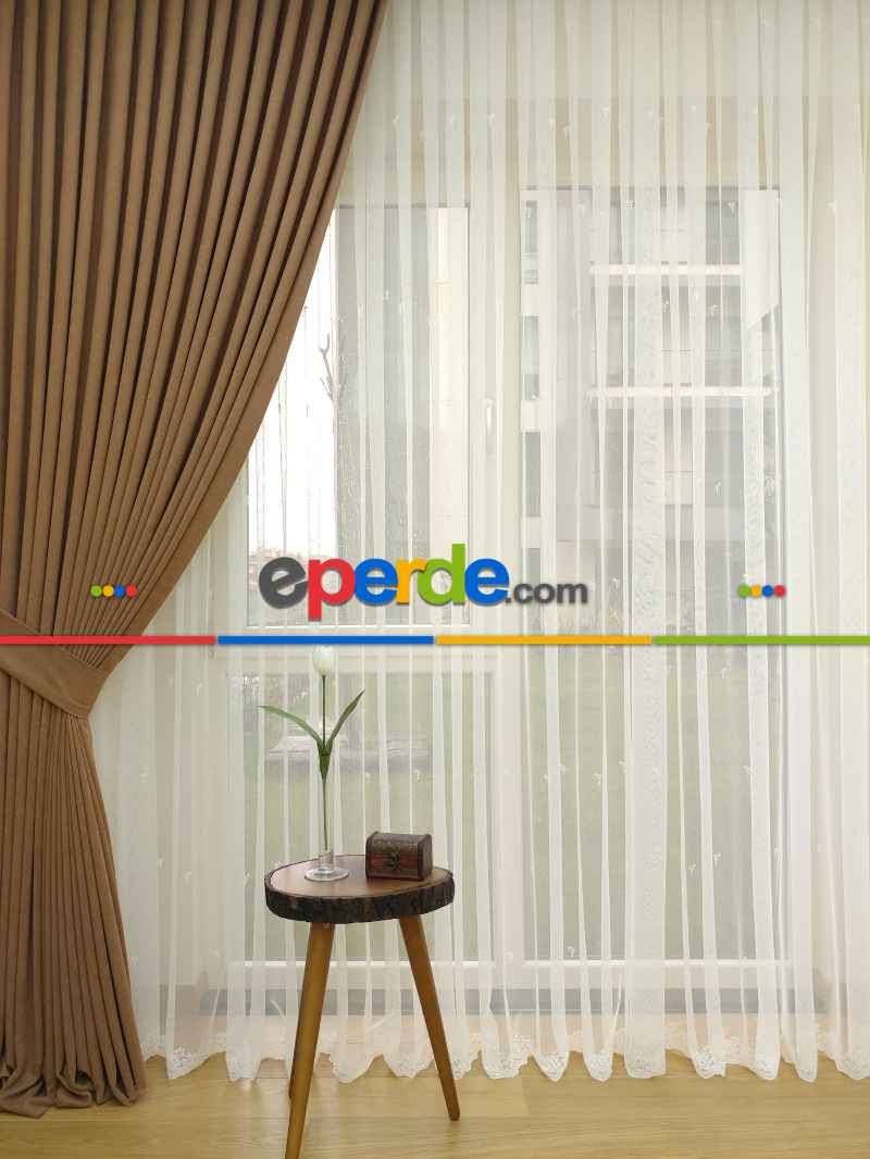 Kakao Rengi - Düz Fon Perde ( Dökümlü Fon Perde)- Kahve Açık