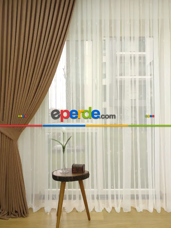 Kakao Rengi - Düz Fon Perde ( Dökümlü Fon Perde)- Kahve Açık