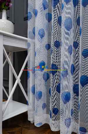 Hazır Ölçülü Petek Zemin Koyu Mavi Renkli Balonlar Desenli Grek Baskılı Tül Perde