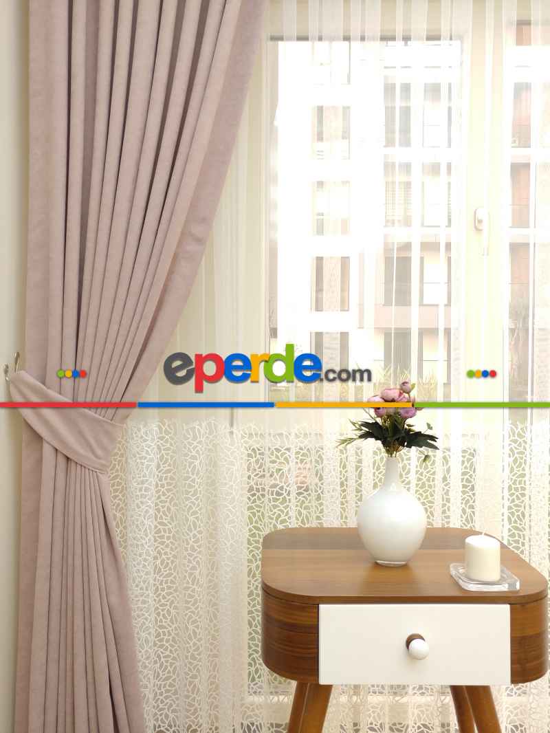 Pudra Pembesi- Düz Fon Perde ( Dökümlü Fon Perde)- Pudra