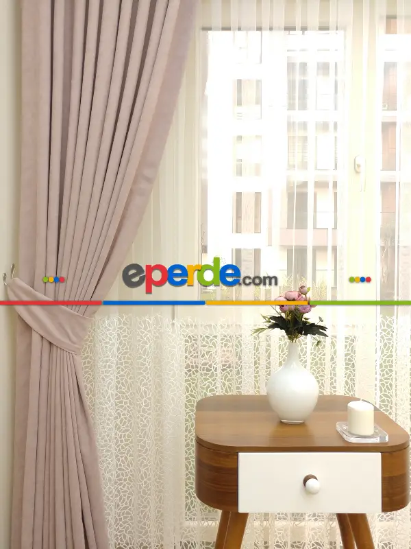 Salon Fon - Pudra Pembesi- Düz Fon Perde (  Dökümlü Fon Perde)- Pudra