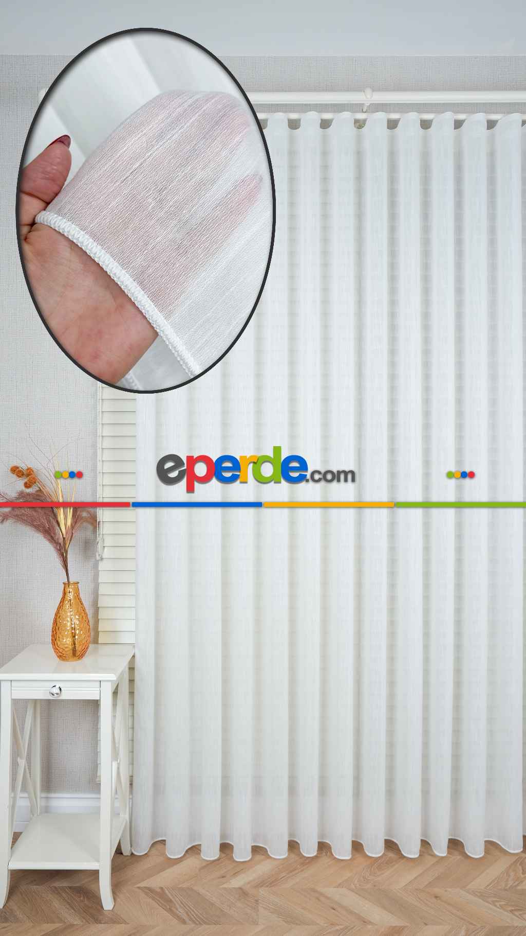 Ekru Bambu Keten Tül Perde, Daha Gramajlı, Ütü İstemez, Premium Seri, Kurşunlu Etek