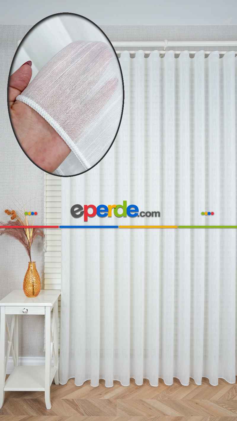 Ekru Bambu Keten Tül Perde, Daha Gramajlı, Ütü İstemez, Premium Seri, Kurşunlu Etek