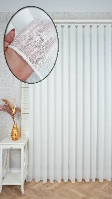 Ekru Bambu Keten Tül Perde, Daha Gramajlı, Ütü İstemez, Premium Seri, Kurşunlu Etek