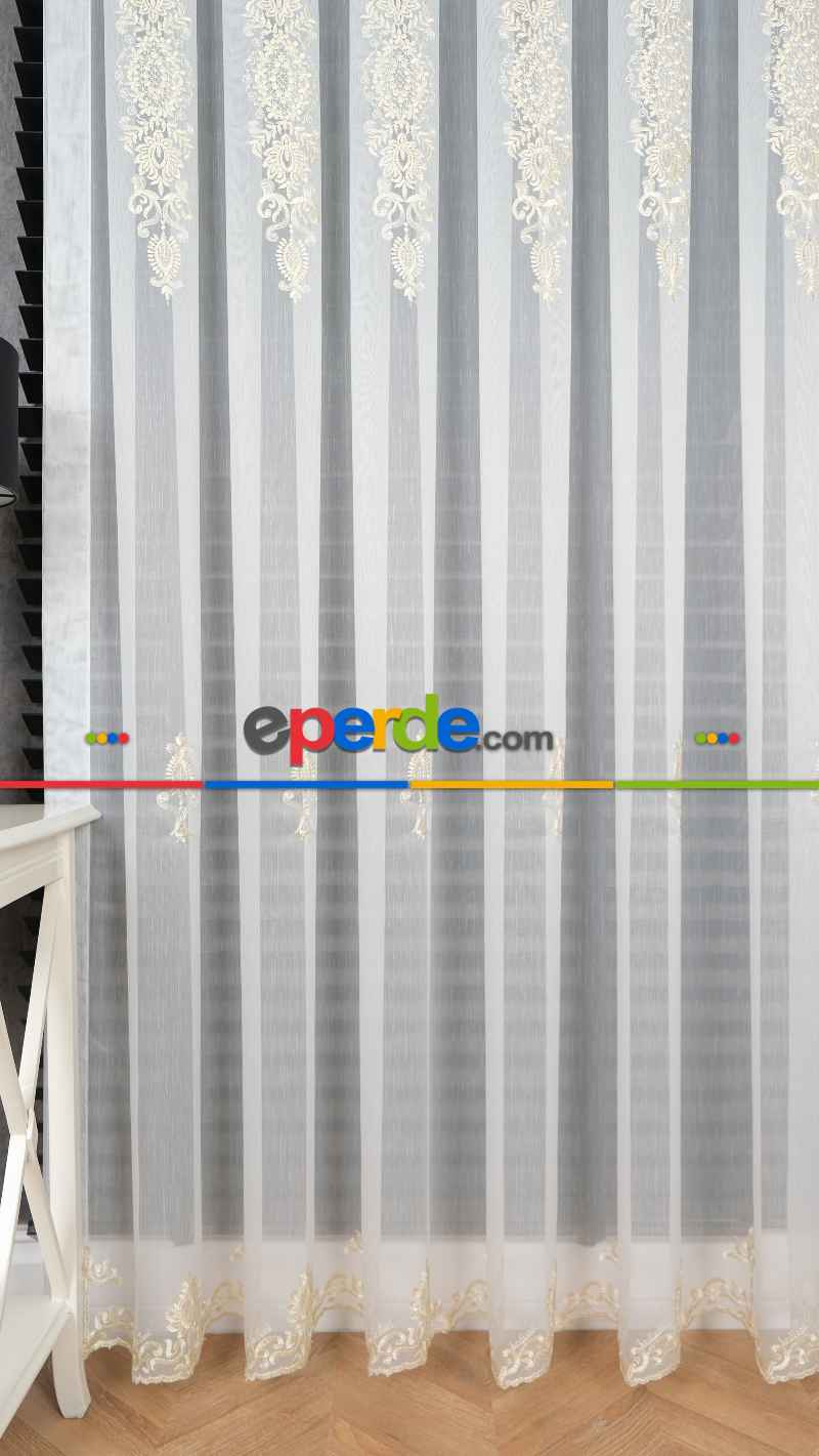 Brillant Gold Nakış İşlemeli Tül Perde Yeni Şehrazat