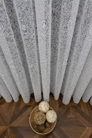 Modern Desenli Örme Tül - Ekru ( Yüksek Kalite )