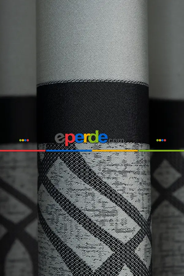 Modern Pano Fon Perde Bantlı Çift Renk - 503- Siyah-gri-füme-antrasit-bej-füme