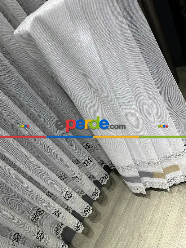 Mutfak Aplik Örme Tül Perde Tek Kanat - Ekru