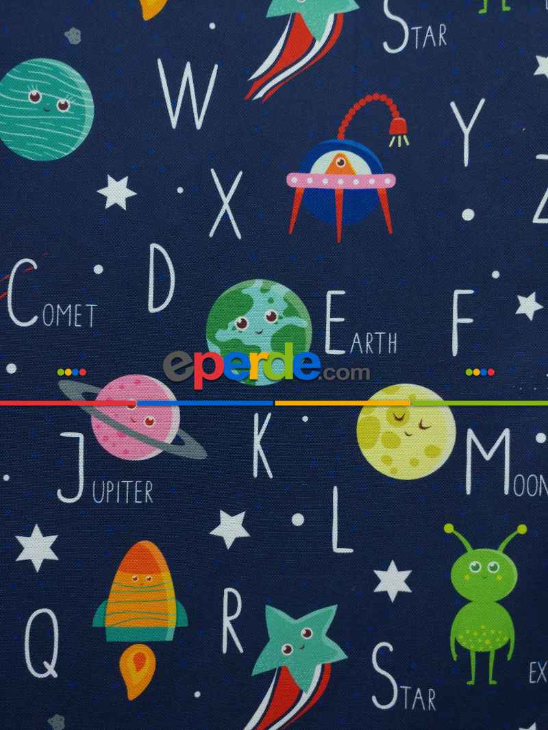 Uzay Desenli Fon Perde Evm833 Kumaşı Kalındır Duck Bezi Değildir- Mavi-Beyaz-Pembe Koyu