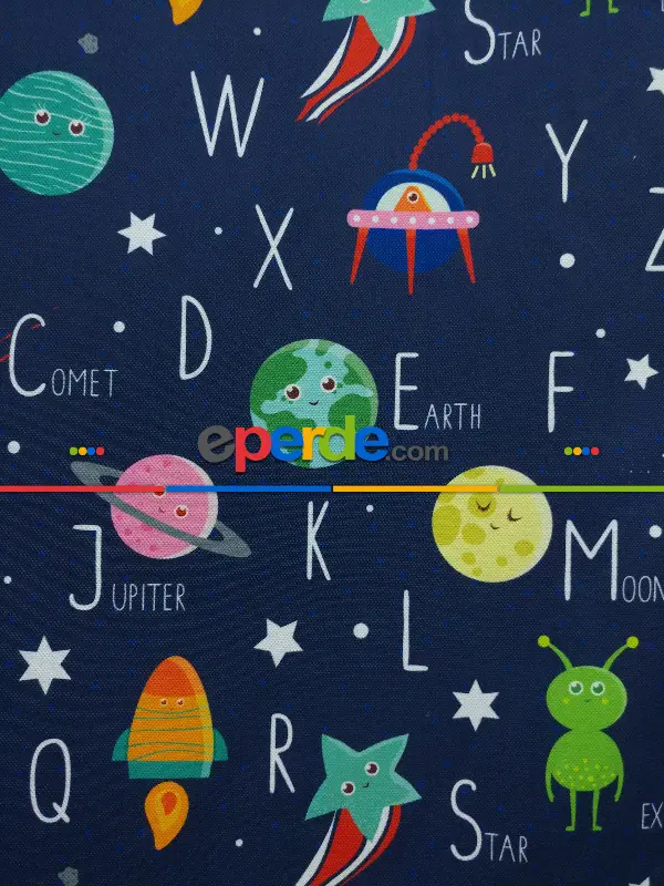 Uzay Desenli Fon Perde Evm833 Kumaşı Kalındır Duck Bezi Değildir- Mavi-Beyaz-Pembe Koyu