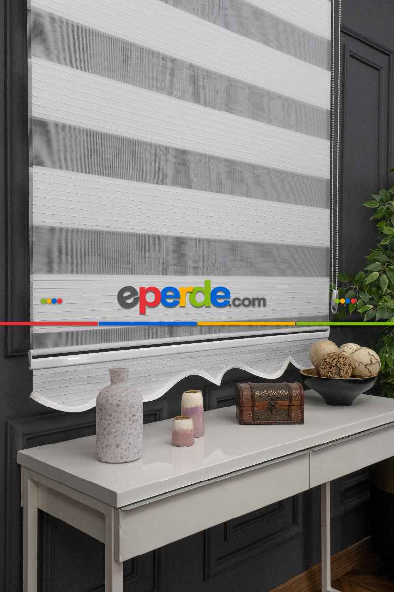 120x200 Hazır Ekru Geniş Plise Zebra Perde