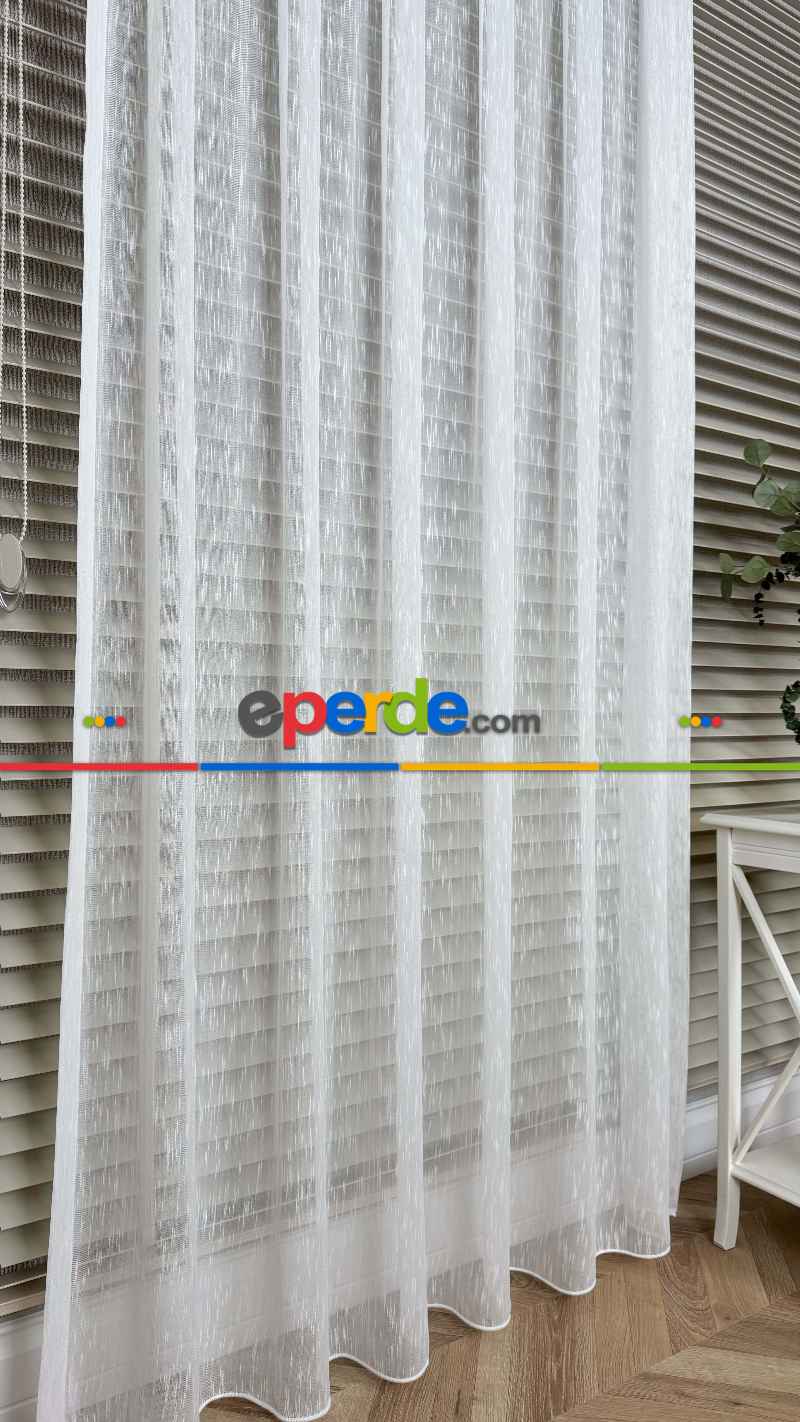 Ekru, Seyrek Pile, Bambu Şantuk, Tül Perde,yumuşak, Dökümlü