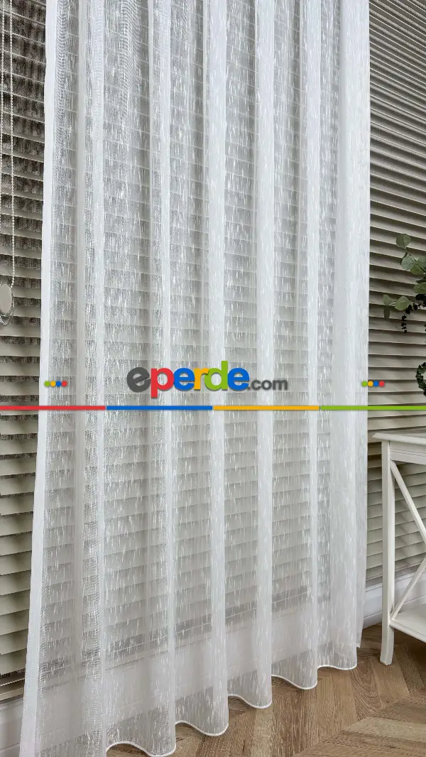 Ekru, Seyrek Pile, Bambu Şantuk, Tül Perde,yumuşak, Dökümlü