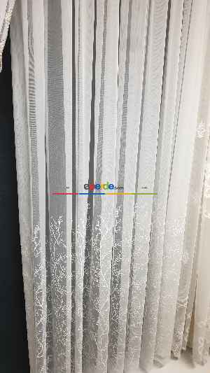 Selvi Ağaç Desenli İşlemeli Kırışmaz Ütü İstemez Tasarım Tül Perde