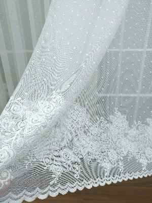 Etek Ucu Desenli Dantel Tül Perde- Ekru