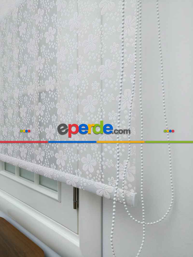 Jakar Örme Tül-feray 804 Pudra Çiftli Sistem Dantel Desenli Perde- Pudra