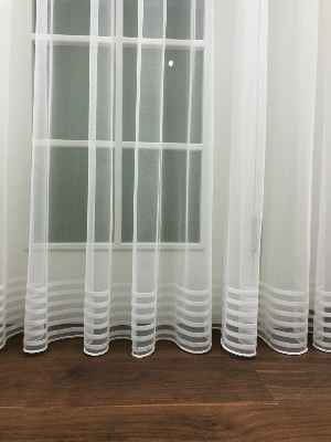 Bantlı Desenli Dantel Tül Perde- Ekru