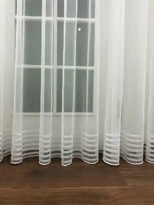Bantlı Desenli Dantel Tül Perde- Ekru