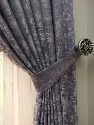 Patinedesenli Lila Koyu Renk Jakar Desenli Fon Perde- Lila Koyu Lila