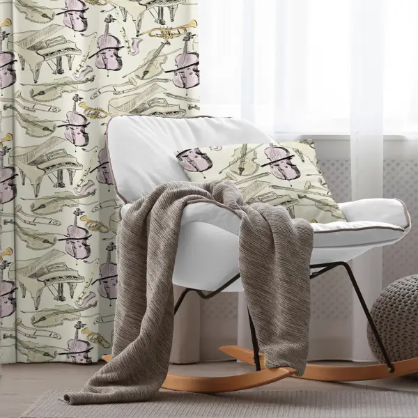 Müzik Desenli Fon Perde Evim649 Kumaşı Kalındır Duck Bezi Değildir- Mavi-beyaz