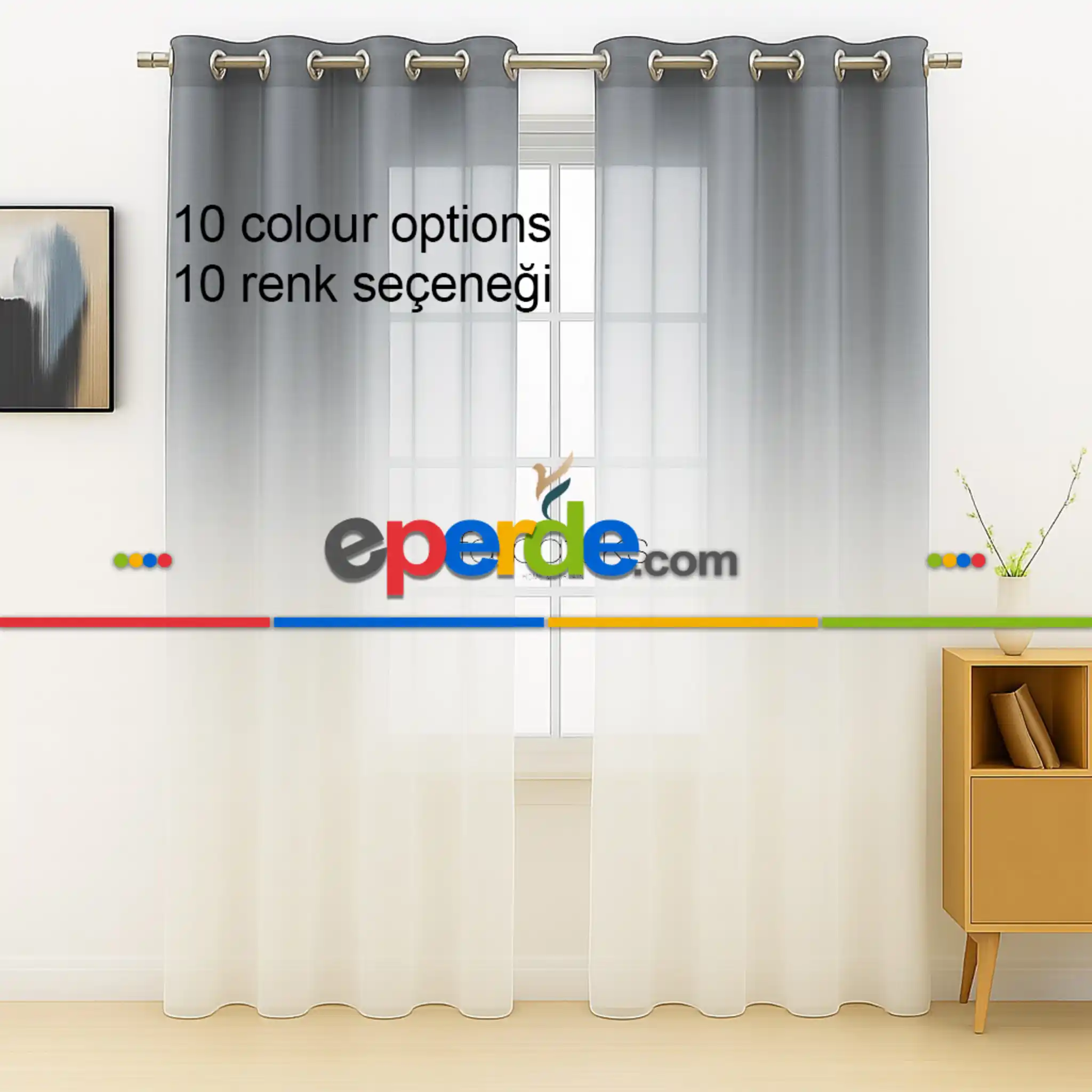 Gri Antrasit Füme Renk Renkli Degrade Rustik Tül Perde