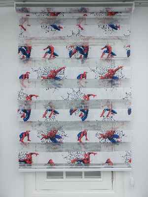 Çocuk Odası - Spiderman Desenli Zebra Perde- Mavi