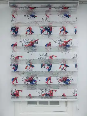 Spiderman Desenli Erkek Çocuk Zebra Perde- Mavi-kırmızı