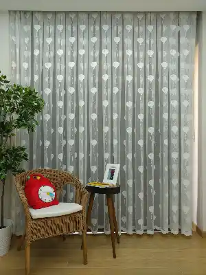 Kız Bebek Ve Çocuk Odası Tül - Balon Desen Çocuk Odası Örme Tül Perde- Ekru