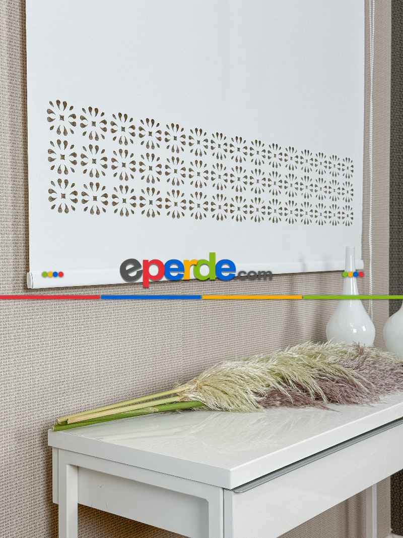 Salon Ekru Lazer Kesimli Stor Perde ( Lazer Kesim Fiyata Dahildir) Metal Kasalı - Yüksek Kalite - Kornişe Kolay Montaj Seçenekli