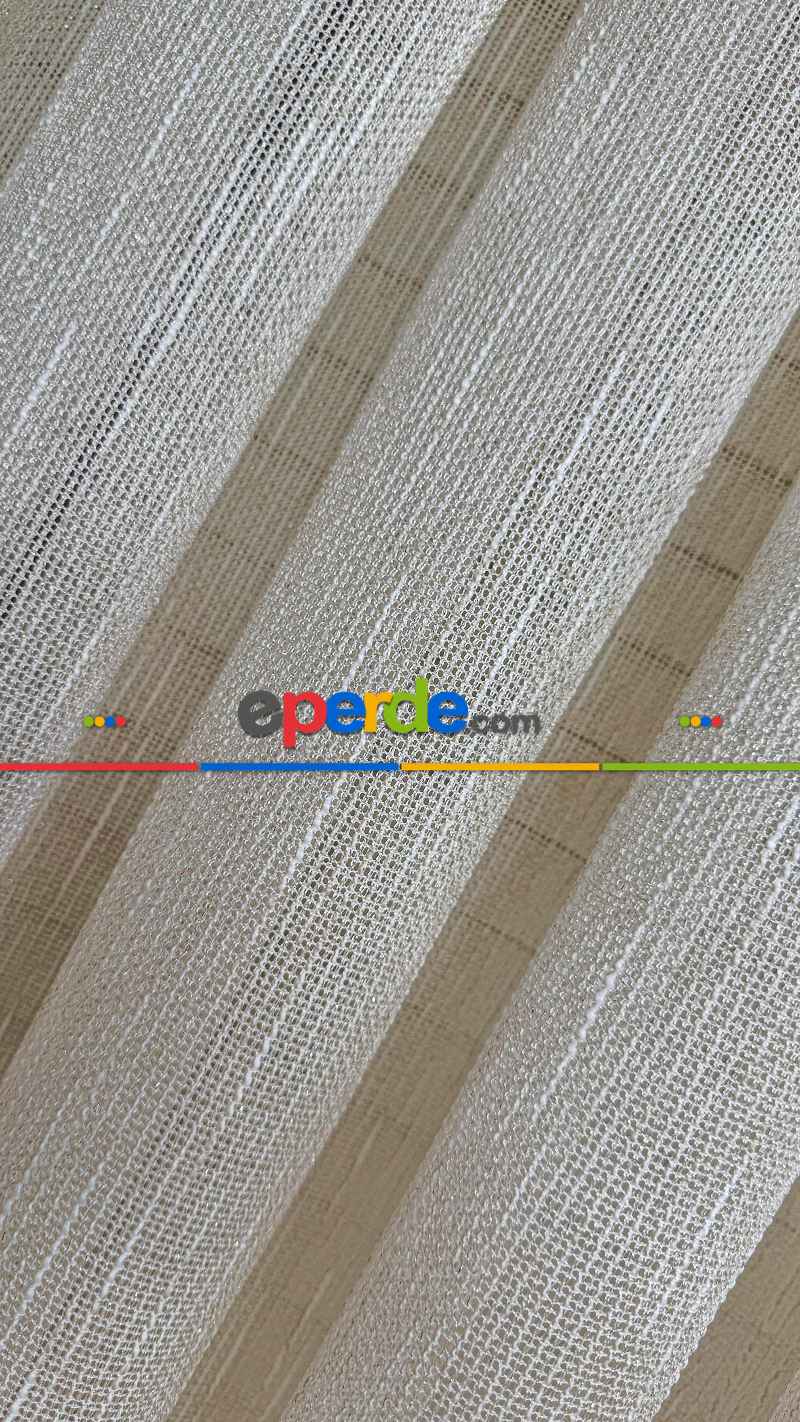 Altın Simli Krem Keten Tül Perde - Ağır Gramajlı Premium