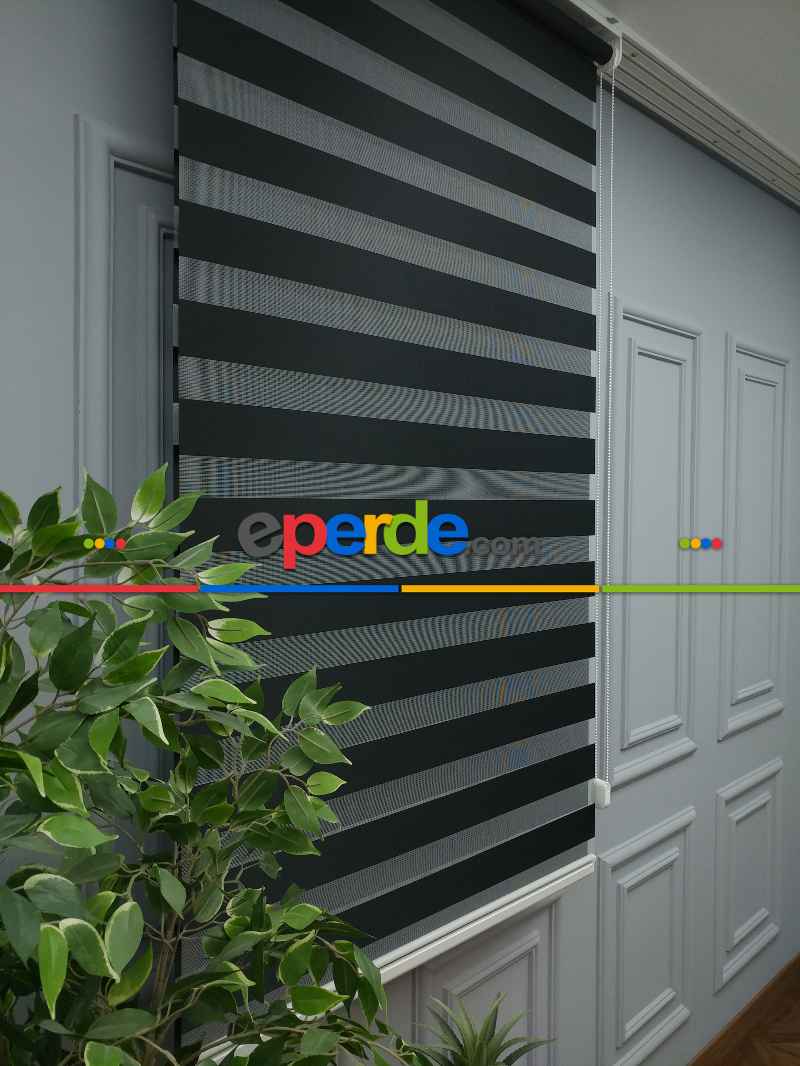 Karartma Zebra Perde - Blackout Zebra Perde-ışık Geçirmez Zebra Perde- Siyah