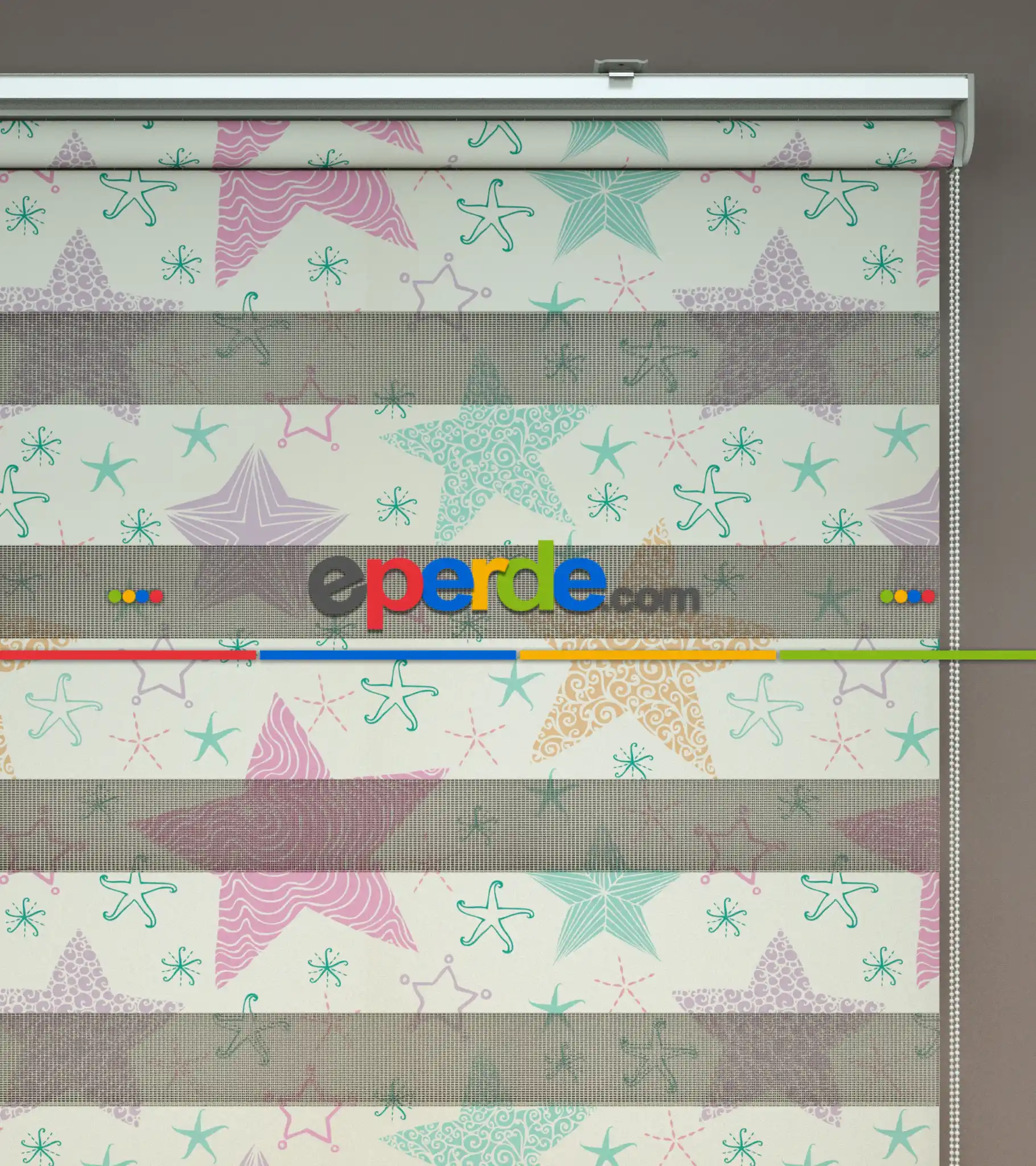 Yıldız Desenli Baskılı Zebra Perde- Çok Renkli