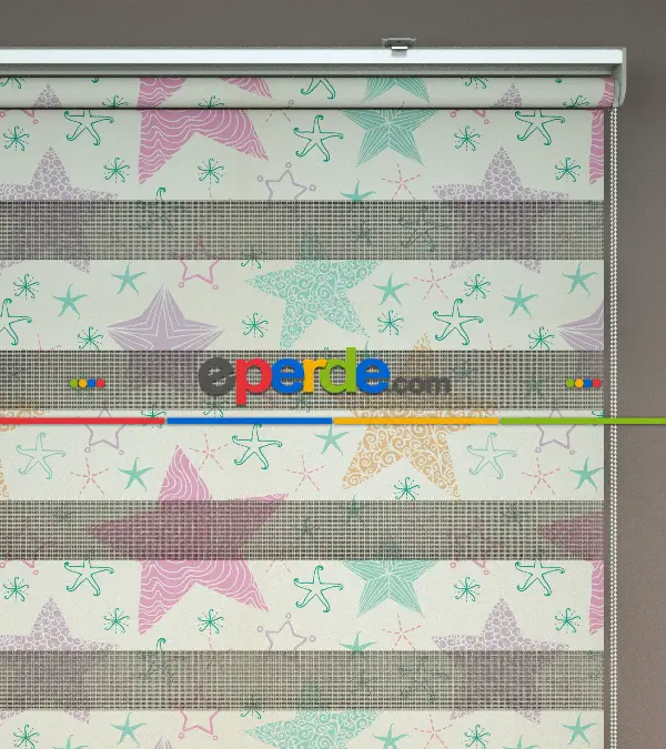 Yıldız Desenli Baskılı Zebra Perde- Çok Renkli