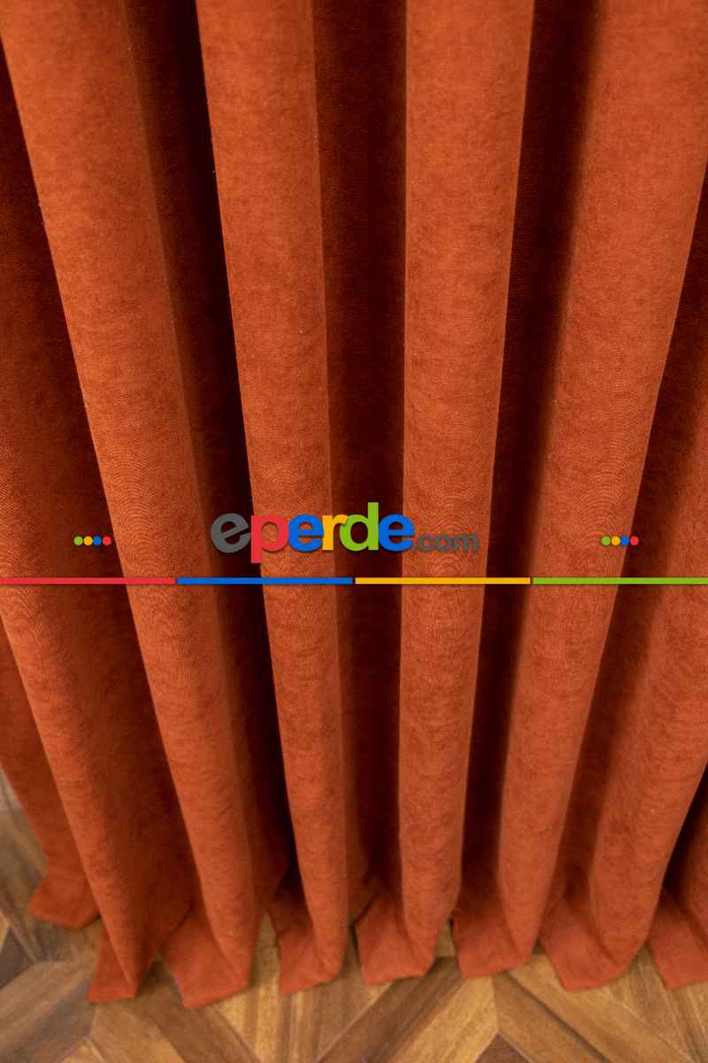 Kiremit Rengi Düz Fon Perde En Dökümlü Fon Perde