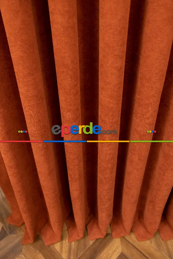 Salon - Kiremit Rengi Düz Fon Perde En  Dökümlü Fon Perde