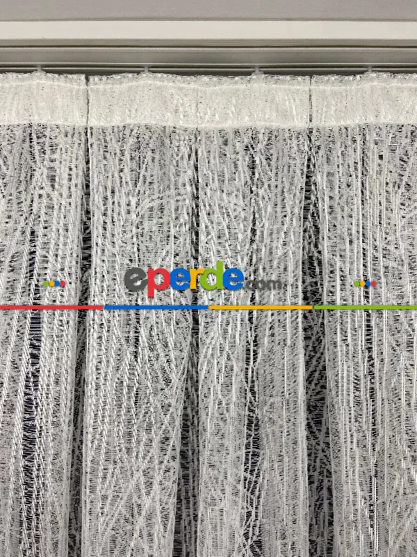 Oturma Odası - Spor Desen Çizgili Fransız Dantel Tül- Ekru