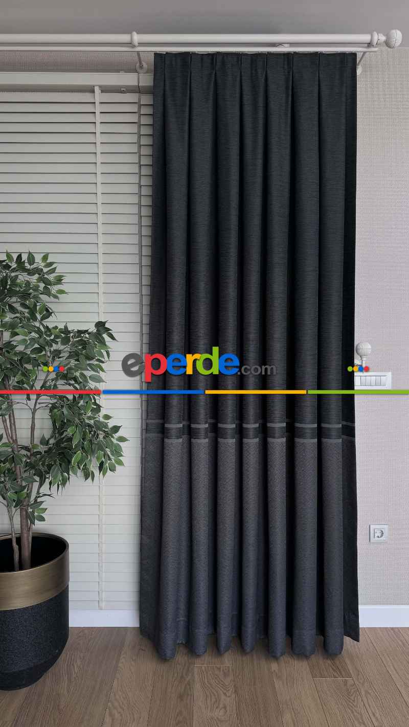 Antrasit Gri Pano Jakar Dokuma Fon Perde - Premium Seri Ağır Gramajlı