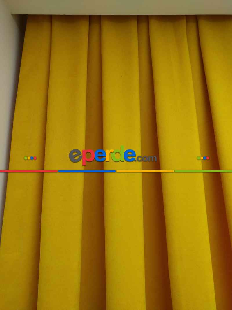 Oturma Odası - Koyu Sarı Düz Fon Perde - Sarı 814