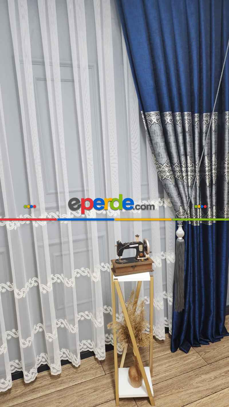 Salon Fon Perde - Gri Parlamanet Mavisi - Damask Desenli Fon Perde, Adet Fiyatıdır, İstediğiniz Boy Ölçüsünde Dikilir, Eni 70 ila 100cm Arası Seçenekler, Sık Piledir 70cm X 275cm 