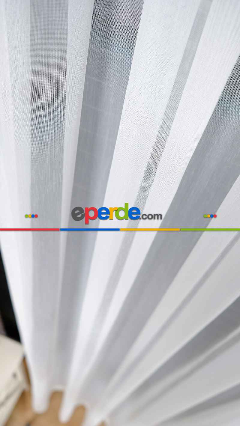 Taç Ekru Etek Çiçek İşlemeli Tül Perde, Ütü İstemeyen Kırışmaz