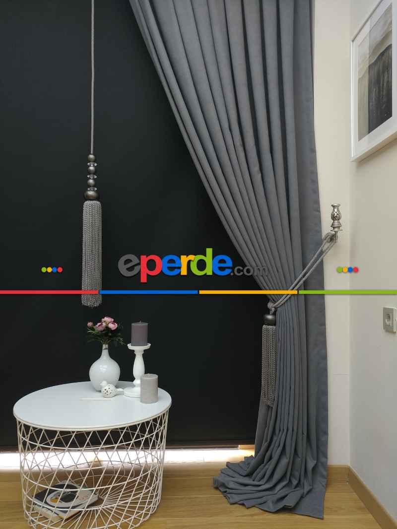 Gri Düz Renk Dökümlü Fon Perde (150)- Gri