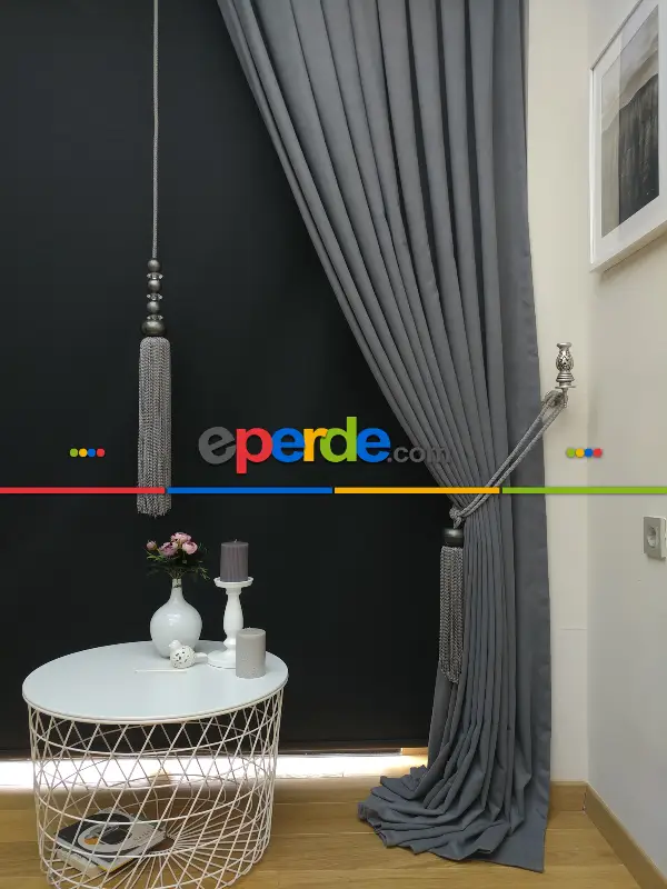 Gri Düz Renk Dökümlü Fon Perde (150)- Gri