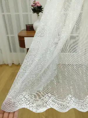 Açık Krem Ekru Renk Dantel Örme Düz Ve Kruvaze Model Tül Perde- Ekru