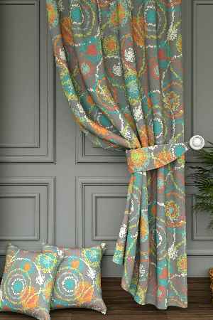 Dökümlü Kumaştan Genç Odası - Renkli Halkalar Desenli Baskılı Fon Perde